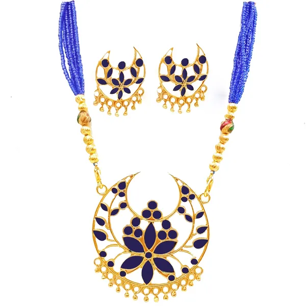 Assamese_Traditional_Blue_Colour_Joonbiri_Tassel_Jewellery_Set_For_Women